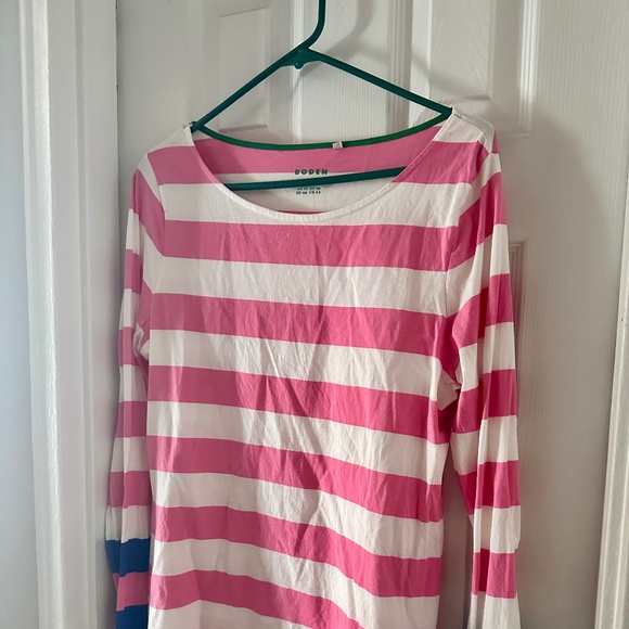 BODEN Ella Long Sleeve Breton-Pink Rose Gallery Blue Cuff - Picture 2 of 4